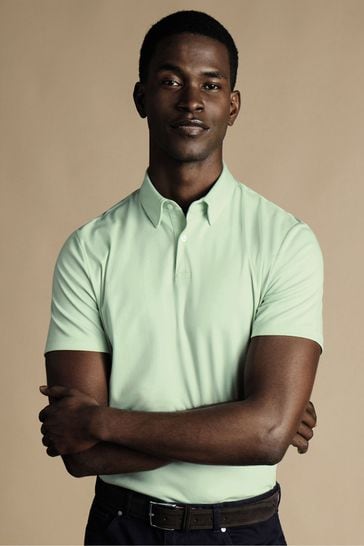 Charles Tyrwhitt Green Plain Short Sleeve Jersey Polo Shirt