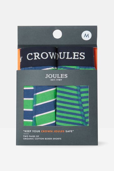Joules Crown Joules Green/Blue Cotton Boxer Briefs (2 Pack)
