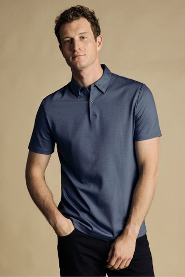 Charles Tyrwhitt Blue Cotton Tencel Tyrwhitt Cool Polo Shirt