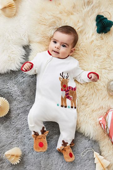 Buy JoJo Maman B b Cream Reindeer Appliqu Zip Baby Sleepsuit