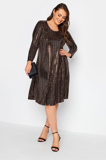 Buy Yours Curve Black London Metallic Party Swing Dress from Next