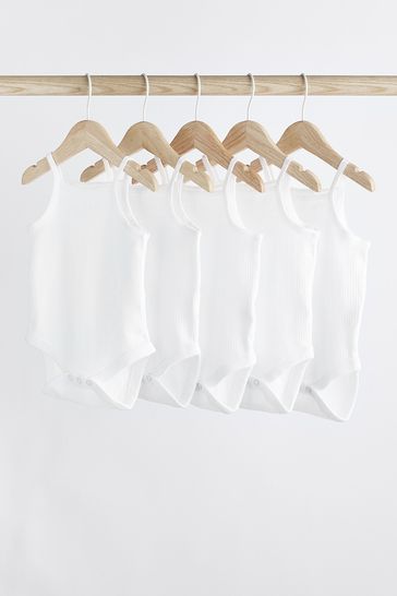 White 5 Pack Delicate Vest Baby Bodysuits (0mths-3yrs)