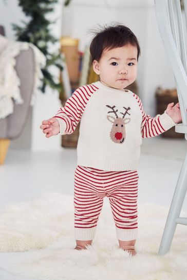 JoJo Maman Bébé Cream Reindeer Knitted Baby Set