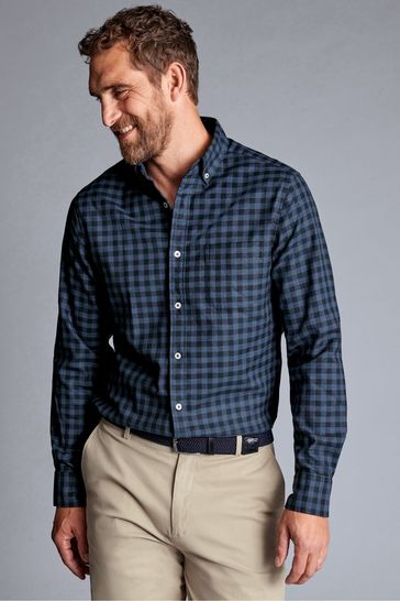 Charles Tyrwhitt Blue Slim Fit Gingham Non Iron Twill Shirt