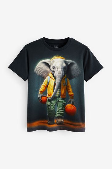 Black Elephant All-Over Print Short Sleeve T-Shirt (3-16yrs)