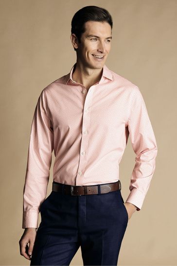 Charles Tyrwhitt Pink Slim Fit Ditsy Floral Non-Iron Print Shirt