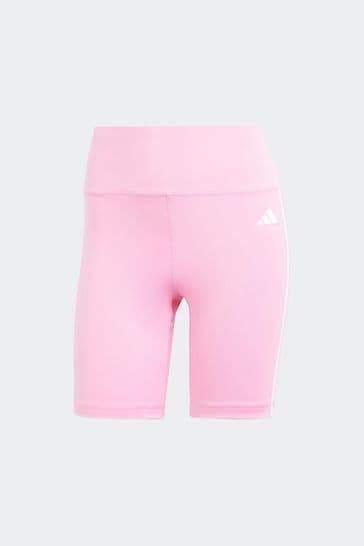adidas Pink Training Essentials 3 Stripes High Waisted Short Leggings