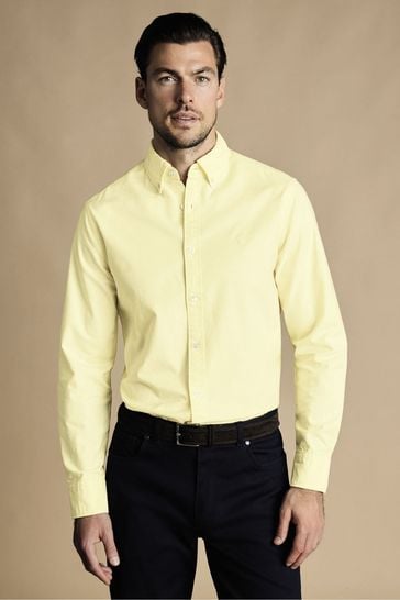 Charles Tyrwhitt Yellow Plain Slim Fit Button-down Washed Oxford Shirt