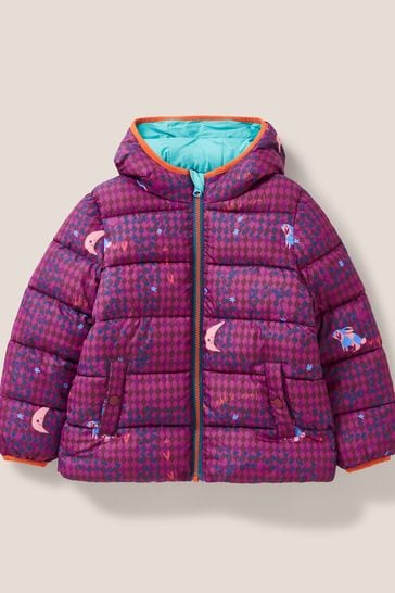 White Stuff Blue Quilted Print Puffer Jacket