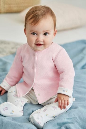 JoJo Maman Bébé Pink 2-Piece Cotton Baby Bunny Sleepsuit & Jacket Set