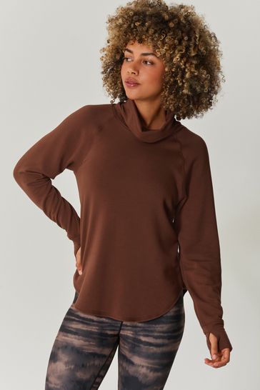 Chocolate Brown Soft Touch Long Sleeve Cowl Neck Top