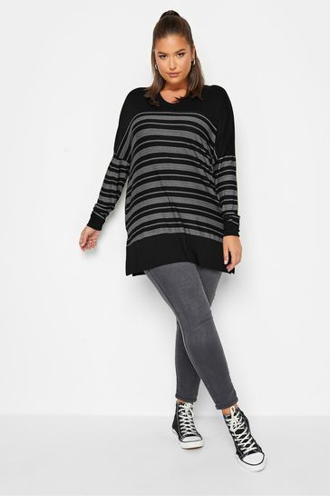 Buy Yours Curve Black Stripe Long Sleeve Top from Next Luxembourg
