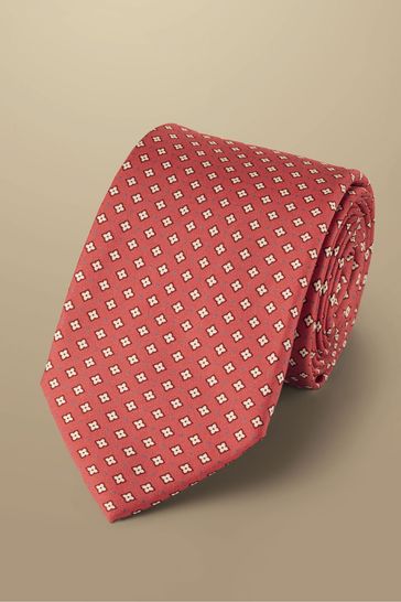 Charles Tyrwhitt Pink Mini Medallion Print Silk Tie