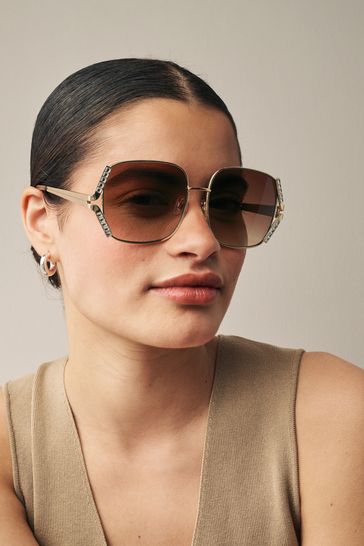 Rose Gold Sparkle Frame Square Sunglasses