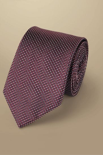Charles Tyrwhitt Red Mini Floral Silk Stain Resist Pattern Tie