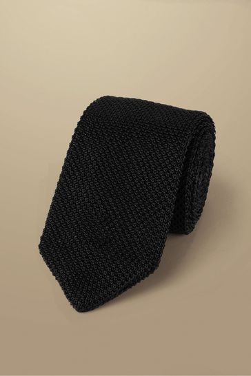 Corbata negra estrecha de punto de seda negra de Charles Tyrwhitt