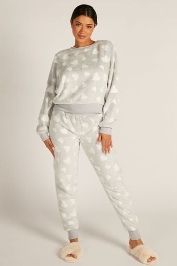 Boux Avenue Grey Heart Cosy Supersoft Top & Joggers Pyjama Set