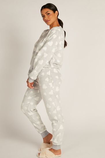 Boux Avenue Grey Heart Cosy Supersoft Top Joggers Pyjama Set
