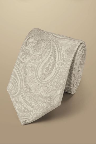 Charles Tyrwhitt White Paisley Silk Tie