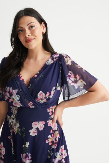 Scarlett Jo Navy Blue Angel Sleeve Maxi Dress