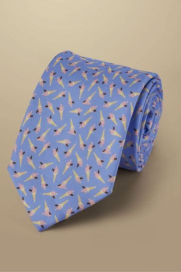 Charles Tyrwhitt Blue Chrome Hare Print Silk Tie