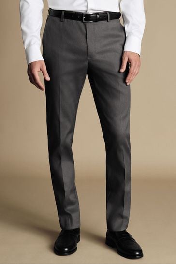 Charles Tyrwhitt Grey Classic Fit Smart Texture Trousers