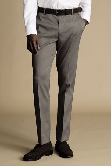 Charles Tyrwhitt Brown Classic Fit Smart Texture Trousers