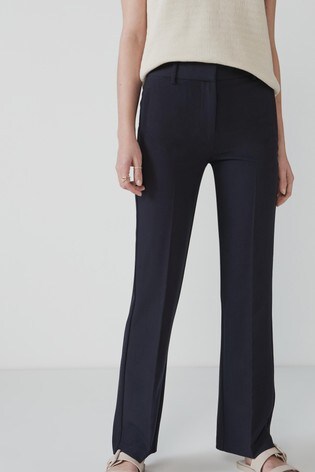 Navy Elastic Back Bootcut Trousers
