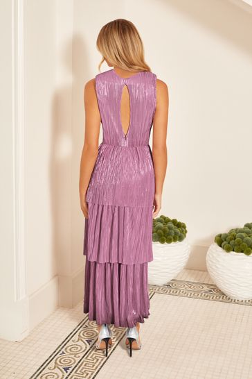 Buy Sistaglam Pink Foil Pliss Dress with Tiered Skirt from Next
