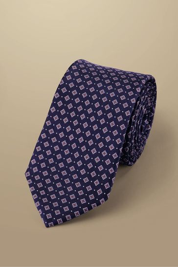 Charles Tyrwhitt Dark Blue Mini Geo Print Silk Slim Tie