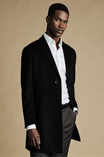 Charles Tyrwhitt Black Pure Wool Overcoat