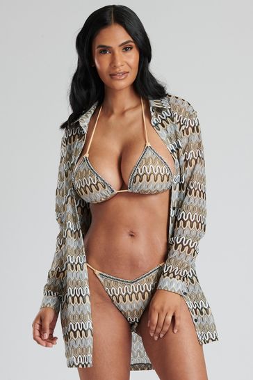 South Beach Brown Crochet Beach Bikini Overshirt