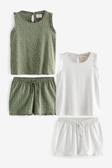 Green/Grey 2 Pack Cotton Vest Short Set Pyjamas