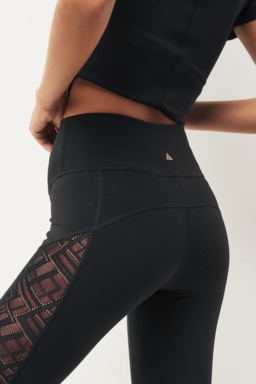Buy Black Coral Next Active Sports Tummy Control High Waisted Full Length Lace Panel Leggings from Next Bahrain