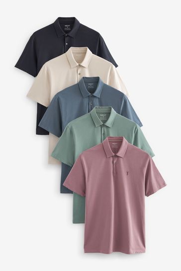 Navy/Light Neutral/Pink/Sage Green/Blue Jersey Polo Shirts 5 Pack