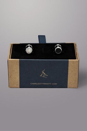 Charles Tyrwhitt Grey Mother of Pearl Onyx Evening Studs Cufflinks