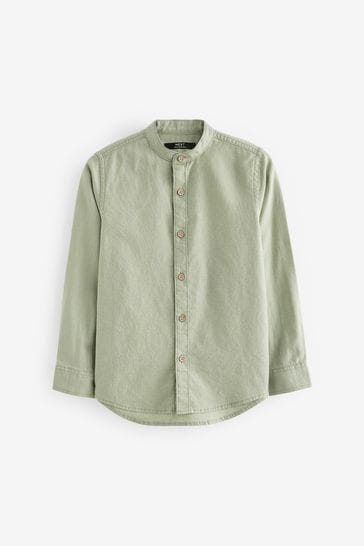 Green Grandad Collar Long Sleeve Shirt (3-16yrs)