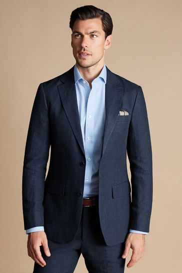 Charles Tyrwhitt Blue Linen Classic Fit Jacket