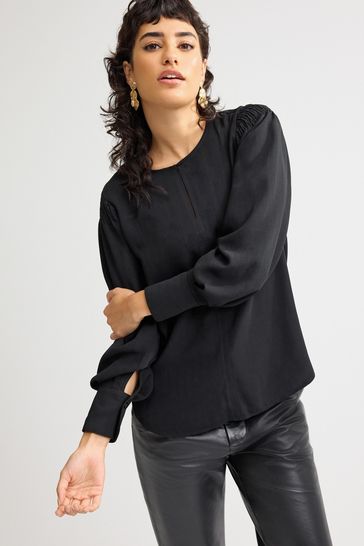 Buy Black Long Sleeve Keyhole Blouse from Next Germany