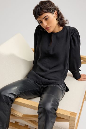 Buy Black Long Sleeve Keyhole Blouse from Next Germany