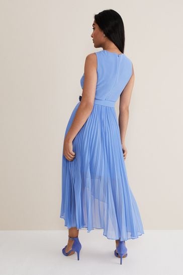 Phase Eight Blue Petite Brianna Pleated Midaxi Dress