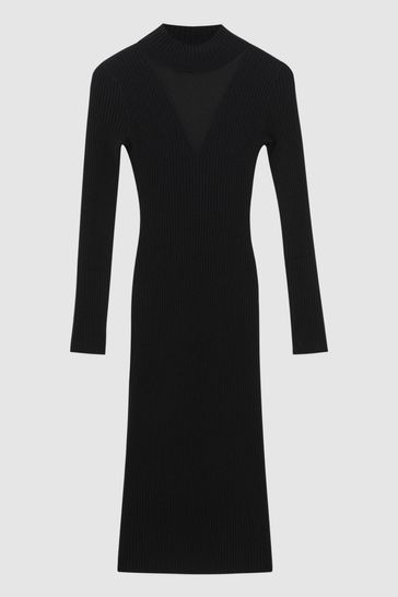 Mesh top turtleneck dress