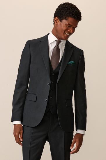 Black Slim Fit Textured Suit: Jacket