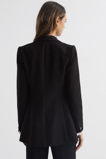 Buy Reiss Black Laura Petite Double Breasted Twill Blazer from