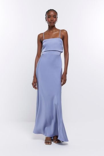 River Island Blue Bandeau Bridesmaid Dress