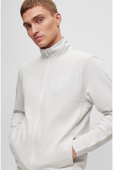 BOSS Grey Patch Logo French Terry Tracksuit Zip Through Sweatshirt