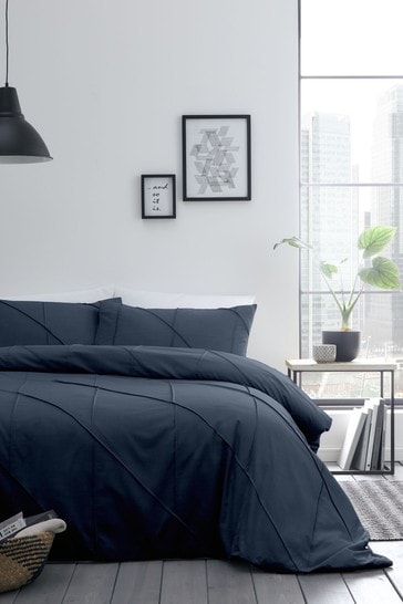 Serene Blue Dart Pleated Duvet Cover And Pillowcase Set