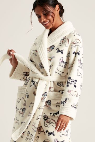 Joules Matilda Cream Fleece Lined Striped Dressing Gown with Hood