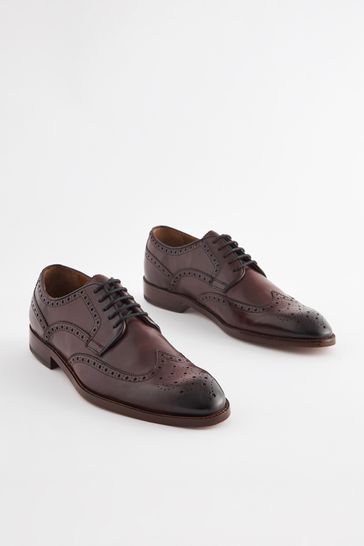 Burgundy Red Signature Leather Sole Brogue Shoes