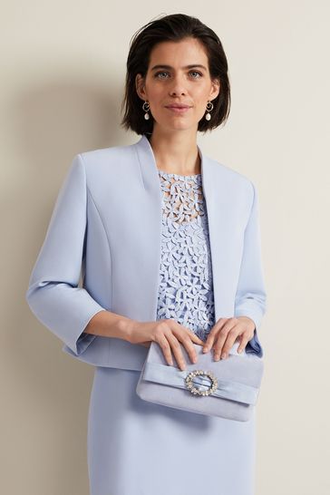 Pale blue suede clutch bag online